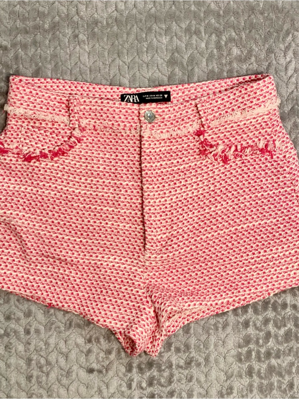 ZARA Pink & Cream Tweed High-Waist Shorts